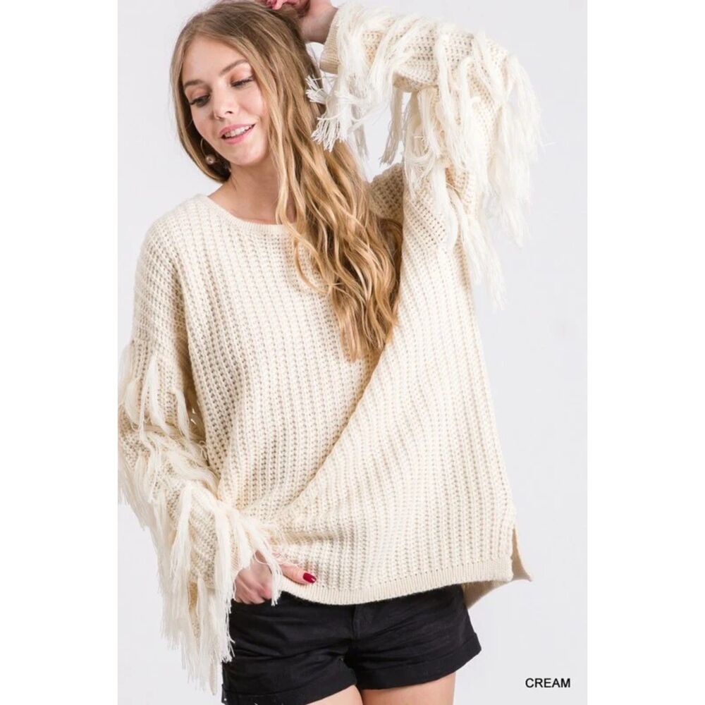 Hayden Cream Fringe Sleeve Shaker Knit Sweater, NWT! Size 2XL/3XL